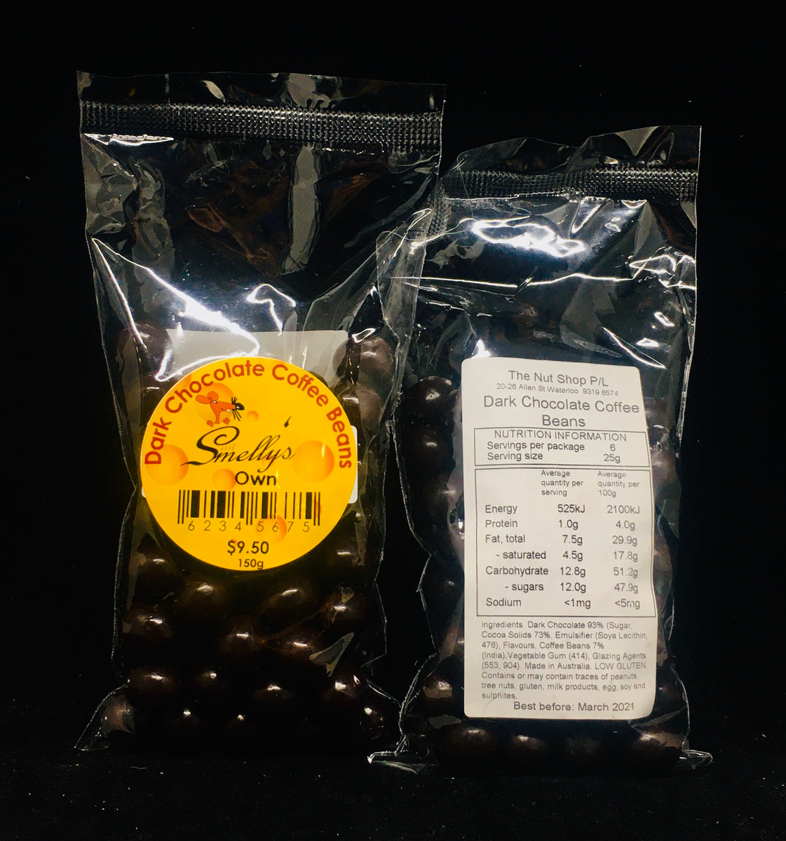 Smelly's Own Dark Chocolate Coffee Beans 9.50 including GST
